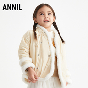 安奈儿童装女童短款棉衣，冬季中大童，国风绣花棉服加厚外套