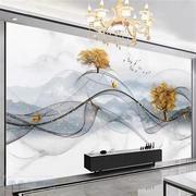 2022新中式壁画8d立体无缝中国风电视背景墙墙纸壁画客厅大气简约
