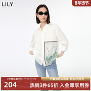 LILY2023秋女装别致艺术印花时尚商务通勤宽松垂感七分袖衬衫