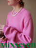 mixseven原创设计春季粉紫色，长袖套头毛衣复古休闲破碎感针织上衣