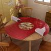 中式椭圆形软玻璃餐桌布红色喜庆防水防油可伸缩折叠圆桌免洗桌垫