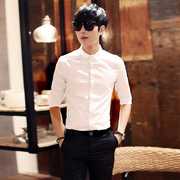 七分袖衬衫男短袖夏季韩版潮流修身衬衣，发型师工作服休闲中袖