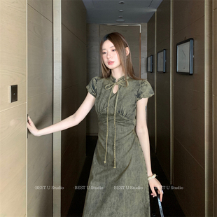 bestu新中式改良旗袍牛仔，连衣裙女夏季小众，复古别致独特长裙