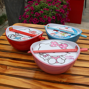 家用可爱餐具带盖泡面碗沙拉碗塑料卡通碗汤碗单个麻辣烫料碗HOT