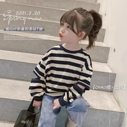女童卫衣女2024韩版卫衣宝宝洋气条纹上衣儿童，春秋衣服洋气潮