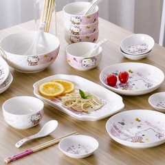 卡通猫碗筷碟盘陶骨瓷卡通创意餐具套装韩式米饭碗