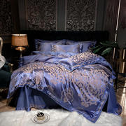 60s欧式丝棉贡缎提花全棉，宽边刺绣被套，床上用品奢华床单式四件套