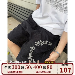 404MOB美式高街复古做旧水洗立体发泡印花短裤男女夏季运动五分裤