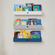 豆米宝贝儿童书架墙上免打孔角落展示架床头，简易一字置物架收纳架