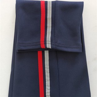 加绒款藏蓝裤前红后反光条，两道杠直筒，1cm反光杠校服裤子冬装定制