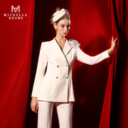 白色西服套装女春秋气质女神范高级感轻奢大牌设计感职业两件套