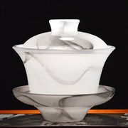琉璃盖碗泡茶杯大号不烫手三才碗功夫茶具单个白瓷茶碗手抓壶家用