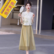 民风日常改良版汉服女装茶服夏季新中式唐装旗袍上衣裙子两件套