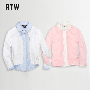 RTW童装女童针织衫2023春装白色薄款空调衫儿童外套防晒开衫洋气