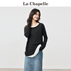 拉夏贝尔lachapelle秋季假两件时尚宽松长袖，圆领套头打底针织衫