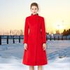 冬季职业装修身保暖通勤韩版高端红色呢子大衣酒店前台工作服