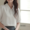 白色法式尖领雪纺衬衫女短袖设计感小众上衣夏装气质职业面试衬衣