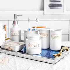 白金欧式陶瓷卫浴五件套浴室用品卫生间牙具刷牙杯漱口杯洗漱套装