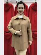 韩版方领通勤羊毛常规款大衣，外套宽松显瘦减龄中年气质女装厚