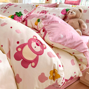 草莓熊纯棉(熊纯棉)床上四件套，全棉儿童床单人，卡通床品学生宿舍被套三件套