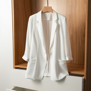 雪纺西装外套女薄款2023夏季宽松休闲白色垂感防晒上衣小西服