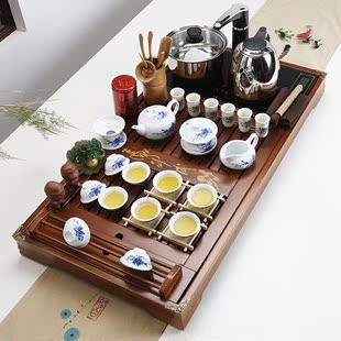 整套青瓷冰裂紫砂自动茶具四合一套装实木制茶盘带电磁炉组合