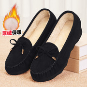 豆豆鞋女冬加绒老北京布鞋，一脚蹬软底，保暖平底黑色工作鞋妈妈棉鞋