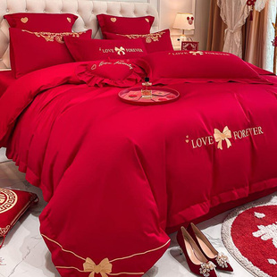 。婚礼婚庆新婚床上用品结婚喜被床单被套四件套，高级感高档大红色