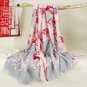 上海故事羊毛围巾，女秋冬相思依梦印花披肩，保暖围脖199058