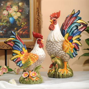 方亚陶瓷鸡摆件家居饰品，客厅装饰玄关桌面新居，生肖鸡酒柜庭院