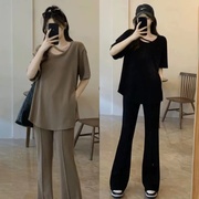 孕妇夏装套装时尚2023年韩版宽松短袖，t恤+微喇叭裤外出两件套