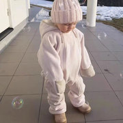 2024丹麦秋冬可爱舒适儿童双面细腻摇粒绒连体衣宝宝外穿爬服