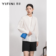 Yifini/易菲纯棉薄款宽松长袖中式小立领衬衫女早秋衬衣