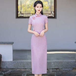 2024夏季长款旗袍女中国风日常礼服妈妈婚礼，气质显瘦刺绣中式