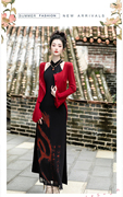 新中式国风复古改良旗袍，连衣裙两件套秋高级感小礼服裙不规则上衣