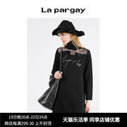 Lapargay纳帕佳女装黑色裙子个性时尚气质长袖高领拼接连衣裙