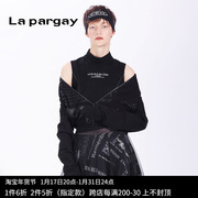 Lapargay纳帕佳2023女装春季黑白色休闲长袖短外套针织上衣