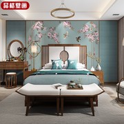 中式素色简约工笔手绘花卉梅花壁纸客厅沙发床头电视背景墙纸壁画