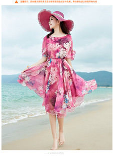波西米亚长裙沙滩裙，海边度假2021夏季花(夏季花)裙子，海滩雪纺连衣裙女