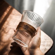 日式竖纹茶杯个人专用玻璃隔热防烫手冲咖啡杯拿铁杯家用泡茶杯子