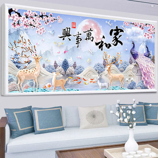 十字绣家和万事兴孔雀麋鹿福，2022现代客厅大幅2米风景画自绣