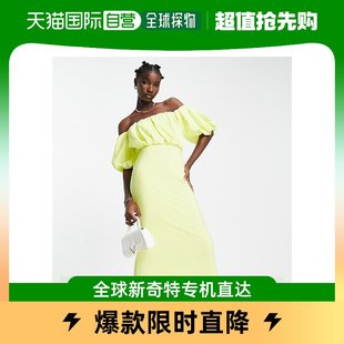 香港直邮潮奢 ASOS 女士设计露肩蓬松柠檬黄中长连衣裙
