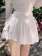 白色短裙女小个子春季a字百褶裙，高腰不规则，蓬蓬半身裙xs抽绳半裙