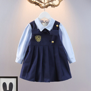 儿童连衣裙女童套装秋装学院风假两件日系jk制服，小学生校服演出服