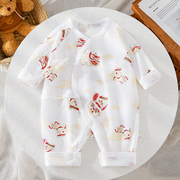 婴儿夏季长袖纯棉连体衣0-3-6个月A类宝宝衣服女孩无骨护肚男舞狮