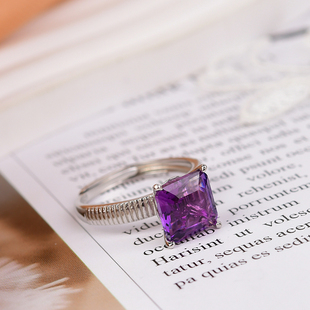 天然紫水晶，方形纯银戒指女款活口，可调y4082