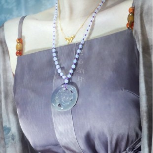 紫芙蓉玉佩古风汉服禁步挂件旗袍压襟女礼物项链玛瑙璎新中式