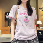 重工烧花刺绣小熊短袖t恤女2025夏季新款百搭宽松显瘦女士上衣潮