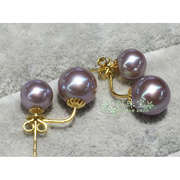 天然紫色珍珠两用耳环，18k金天然(金天然)珍珠，耳钉一款两用镜面光