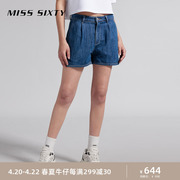 misssixty2024夏季牛仔，短裤女含天丝复古深蓝直筒，百搭休闲风